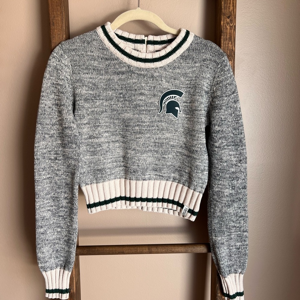 Michigan State University Cropped Heavy Knit Cotton Sweater
